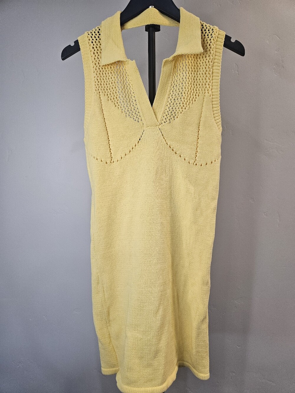 New Zara perforated knit polo mini dress in yellow